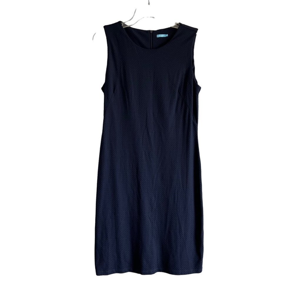 J McLaughlin Darcy Dress Navy Herringbone Textured Bodycon Knee Length Size Med